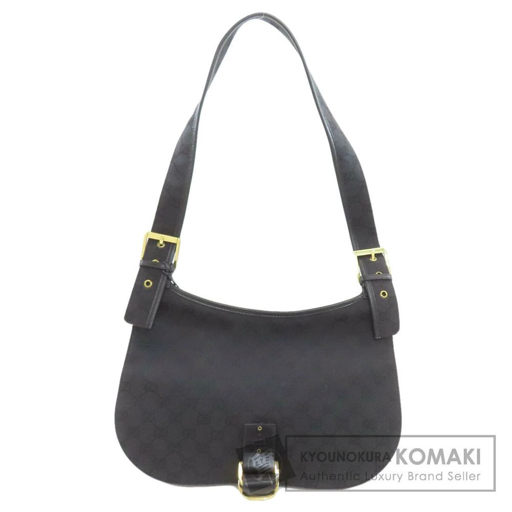 Gucci black GG monogram canvas shoulder bag strap buckle